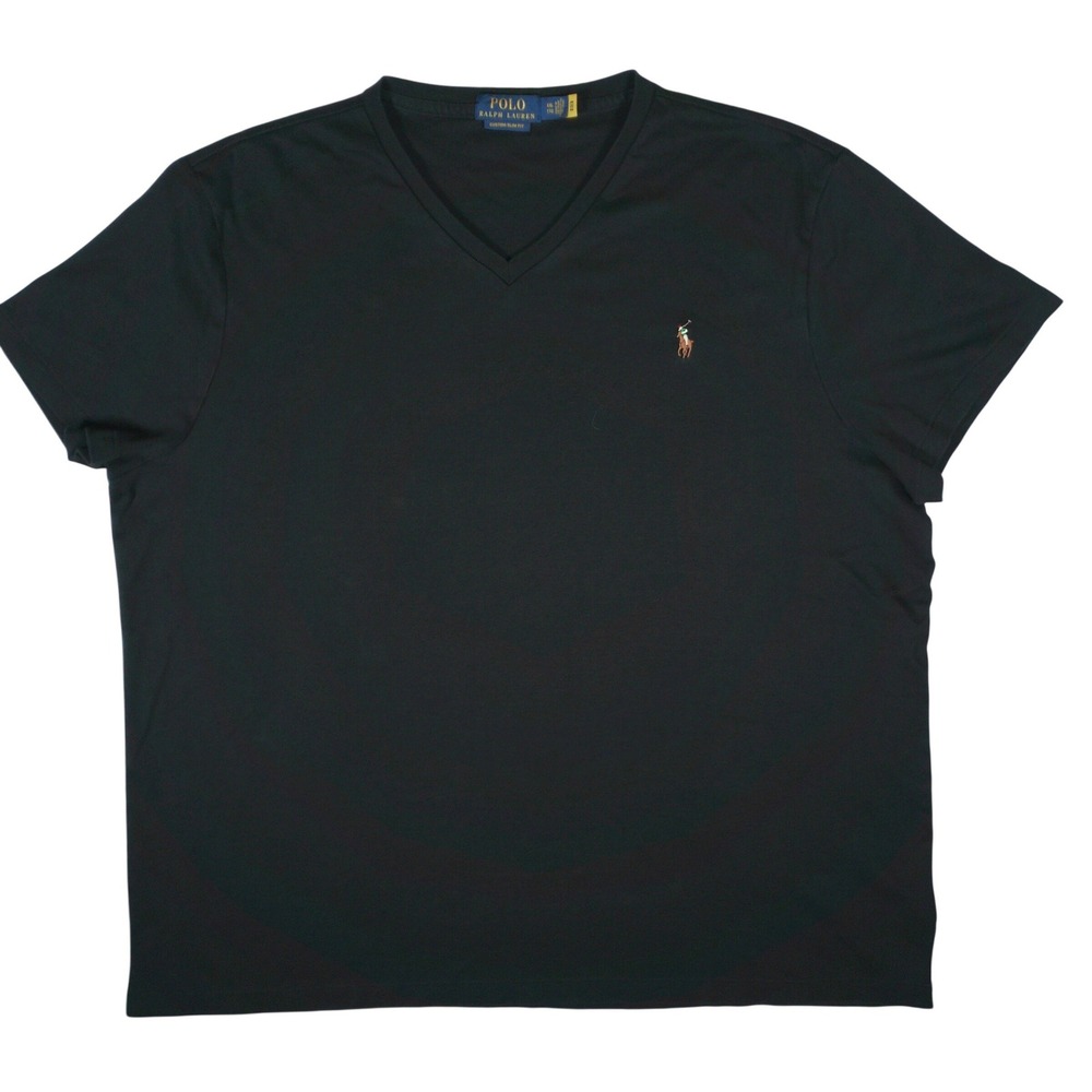 Polo Ralph Lauren V-Neck T-Shirt Mens XXL Black Excellent Custom Slim Fit‎ Tee